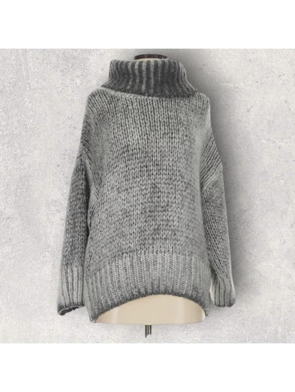 M Made in Italy Mock Neck Chunky Knit Sweater Gray Ombre Mohair Blend Sz XS